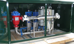 Dual VMS system with iCON controller, automatic filtration and dual outlets (complete with individual analogue flow meters) in a custom-built powder-coated pump shed